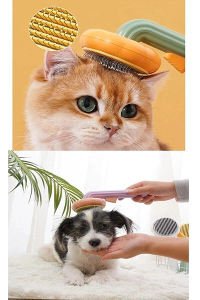 La Clem Pumpkin Designed Press-Wire Feather Collection Combing Grooming Brush Pet Brush for Cat Dog