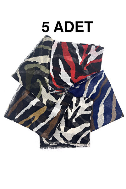 nazipek 5'li Set Zebra Desen Flamlı Pamuklu Yazma Eşarp 100x100cm