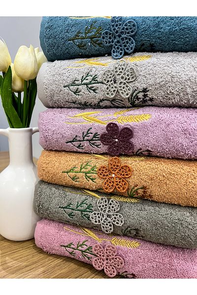 AYHANHOME Set of 6 50x90 3D Embroidered Colorful Dowry Hand and Face Towels