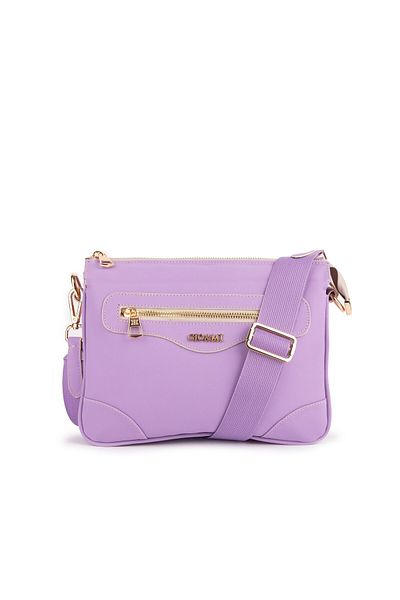 gio&mi Zeta Women's Lilac Satin Multi-Compartment Adjustable Shoulder Bag