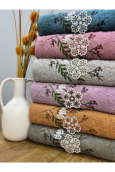 AYHANHOME Set of 6 3D 50x90 Embroidered Colored Dowry Hand and Face Towels