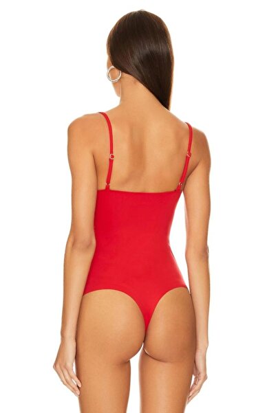 Zagrep Дамски червен боди с презрамки, неразкриващ, мрежест, безшевен, двуслоен