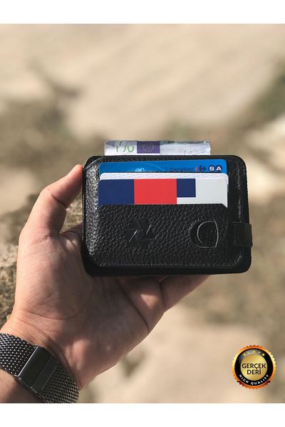 derius Πορτοφόλι Jerry Minimal Black Unisex από γνήσιο δέρμα