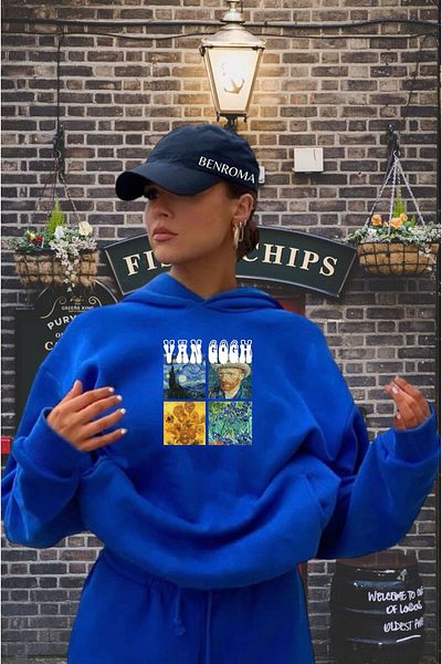 BENROMA Unisex Van Gogh Printed Saks Έγχρωμος ιδρώτας με κουκούλα
