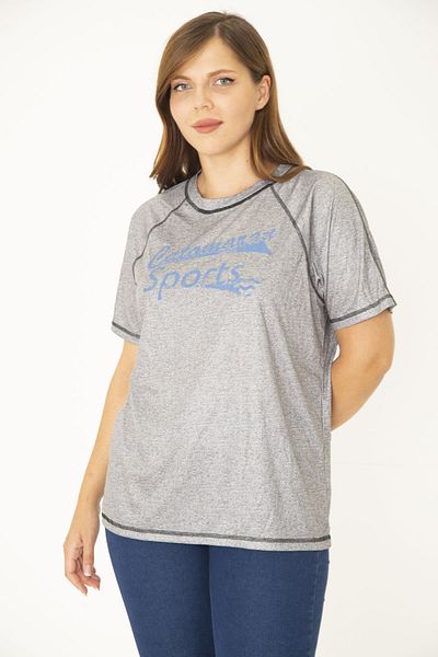 Şans Bluză sport gri cu mâneci raglan de mărime mare pentru femei 65N36951