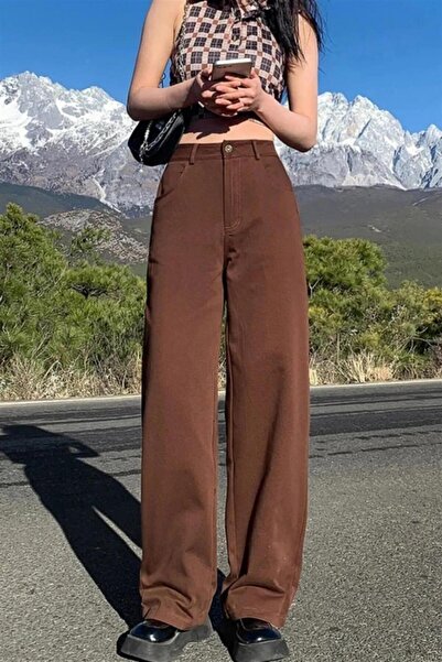 Touz Brown Wide Leg Jean Palazzo Wide Leg Denim Trousers