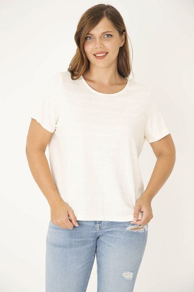 Şans Women's Large Size Bone Bike Collar Self Patterned Blouse 65n36933