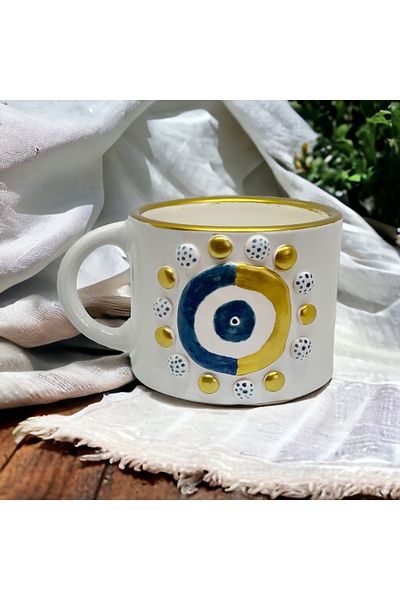 sim atölye Handmade Coffee Cup Mug with Evil Eye Beads