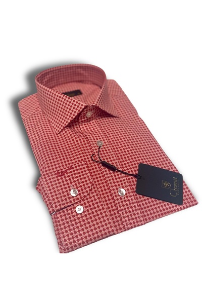 Chamis SlimFit Red Satin Modern Italian Collar Shirt