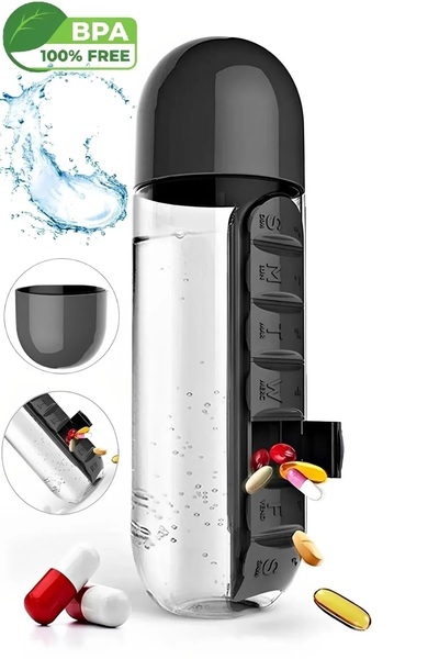 angeldesign زجاجة مياه ملونة لصيدلية الدواء سعة 600 مل، منظم صندوق دواء لمدة ...