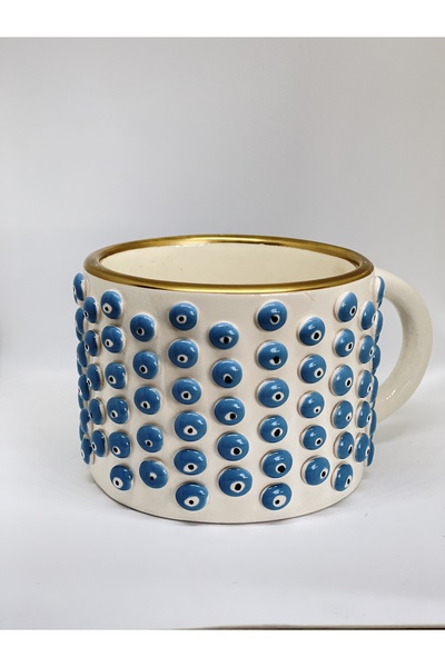 sim atölye Evil Eye Bead Patterned Handmade Coffee Cup