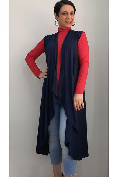 Mertcan Butik Navy blue shawl collar slash combed cotton viscose vest