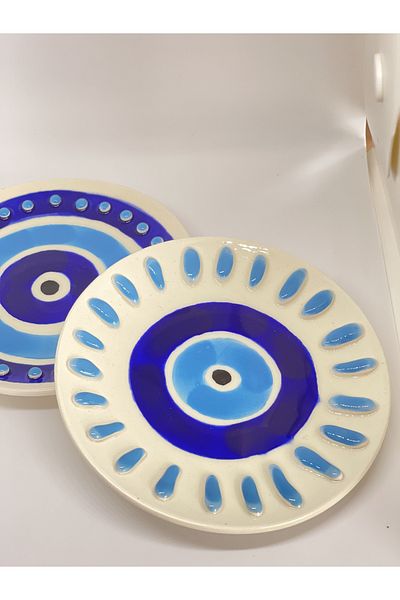sim atölye Handmade Tea Plate with Evil Eye Beads