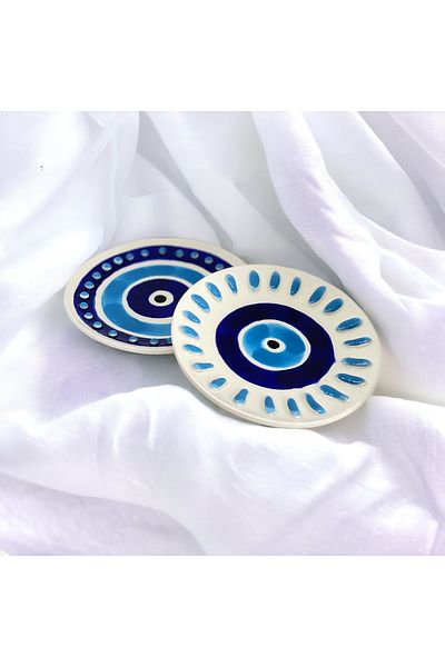sim atölye Handmade Tea Plate with Evil Eye Beads