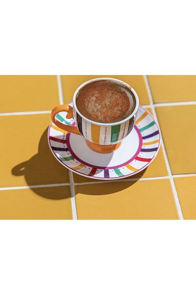 English Home Exotic Strip New Bone China 2-Piece Coffee Cup Set 100 Ml Colorful