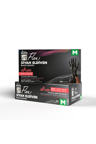 Reflex Flex Eldiven قفازات فليكس سوداء خالية من البودرة 1000حبة (10*100) مقاس M
