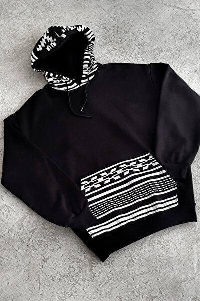 Ortaya Çık Black Oversize Sweatshirt with Print Detail