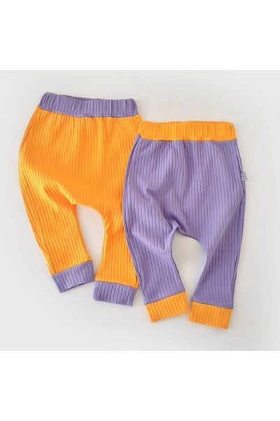 BabyCosy Unisex Bebek Lila Orange Organic Cotton Ribana Pantolon 2'li - Csyr4002 - Rebebe