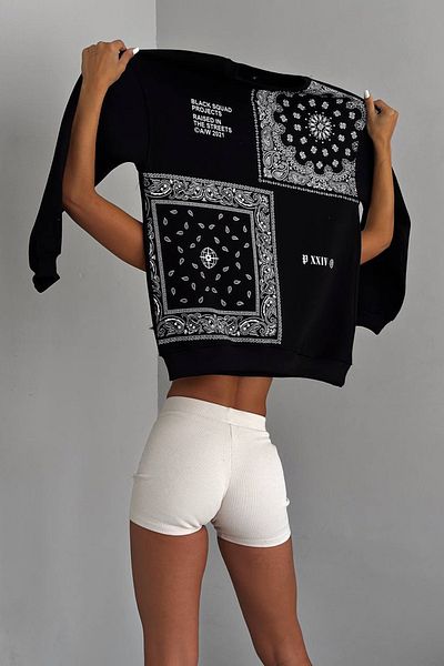Ortaya Çık Ethnic Patterned Black Sweatshirt - 3 Thread Raster