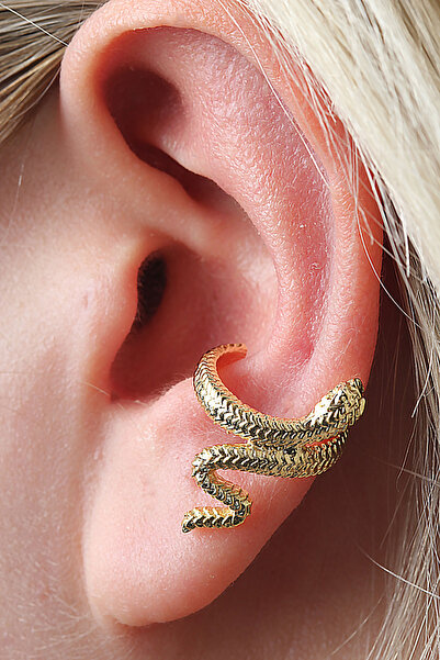 depozoom Gümüş Kaplama Ayarlanılabilir Sıkıştırılabilir Yılan Earcuff Küpe