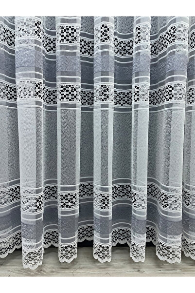 Cortibo Viyana Örme Desenli 1'e 2 Seyrek Pileli Tül Perde Gri
