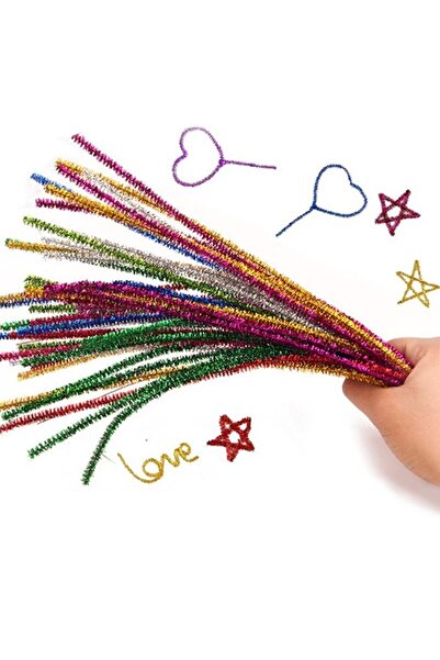 HOBBYRONS 25 Adet, Simli Şönil, Renkli, Tüylü Tel, Peluş Çubuklar