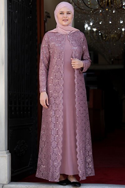 Aynur Tesettür ملابس حجاب مقاس كبير قماش دانتيل ديزي ساندي مقاس كبير فستان سه...