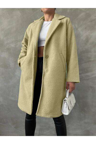 CeyssDesign Kadın Cep Detaylı Buklet Kaban