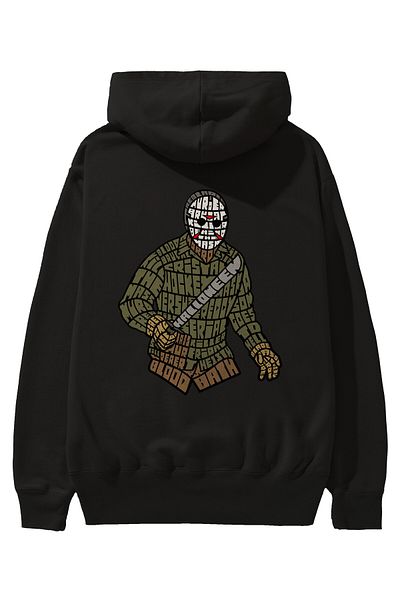 Ankhises Hanorac negru oversize cu glugă cu imprimeu pe spate Jason Bărbați Femei