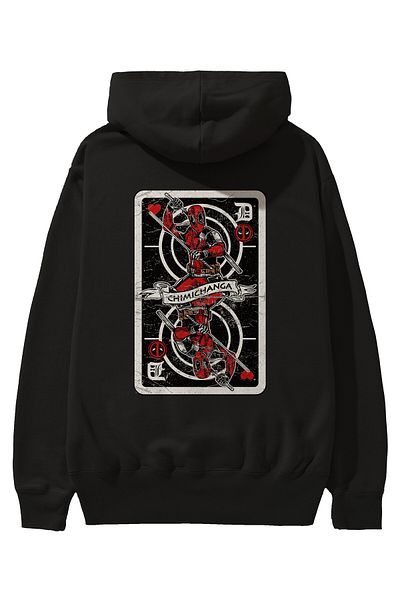 Ankhises Deadpool Card Spate Imprimat Negru Oversize Glugă Hanorac Bărbați Femei