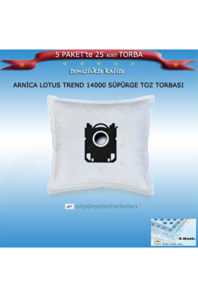 Arnica ARNİCA LOTUS TREND ET 14000 SÜPÜRGE TOZ TORBASI 25 Adet Torba Kd24