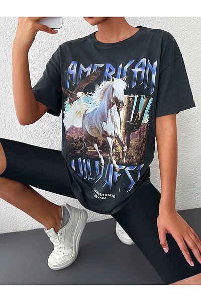 ESPİNA Tunică tricou obisnuita cu fantă imprimata pentru damă 