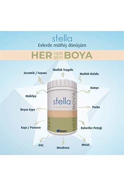 Bianca Stella Su Bazlı Saf Akrilik Boya Tüm Renkler 1 Lt Her Yeri Boyar