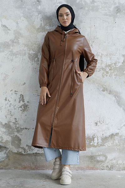 InStyle Avery Tunnel Laced Leather Cape - Tan