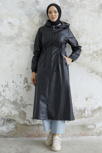 InStyle Avery Tunnel Laced Leather Cape - Black