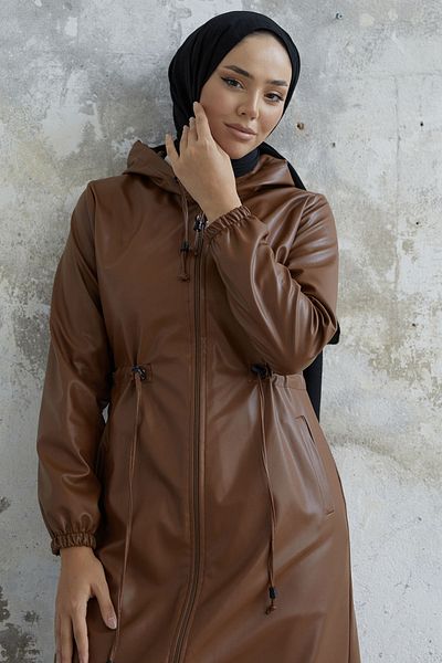 InStyle Avery Tunnel Laced Leather Cape - Tan