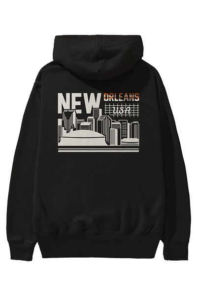 Ankhises Hanorac negru oversize cu glugă cu imprimeu pe spate New Orleans Bărbați Femei