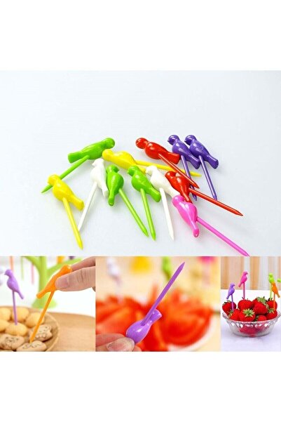 parti Renkli Kuş Kokteyl Kürdan Seti 12'li Pasta Meyve Kürdanı