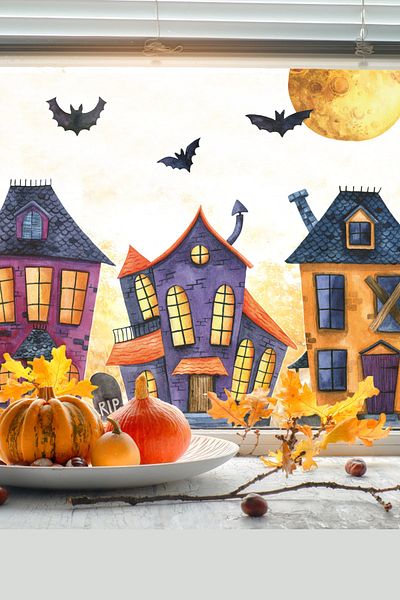 Sim Tasarım Halloween Halloween Party Fun Glass Wall Door Decoration Decorative Sticker Set