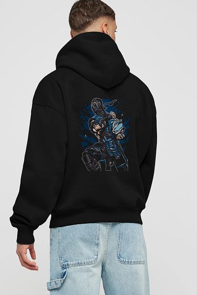Ankhises Hanorac negru oversize cu glugă cu imprimeu Sub Zero Back Bărbați Femei