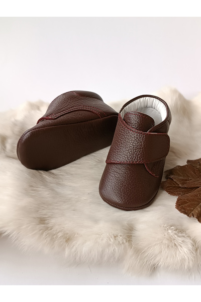 Hodore Genuine Leather Velcro Baby Boots Claret Red