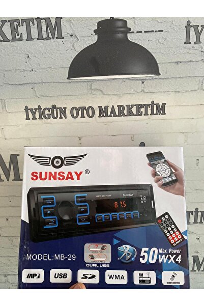 iyigün otomarketim SUNSAY OTO TEYP MB-29 SERİSİ Telefon Şarj Bluetooth Çift Usb Aux Sd