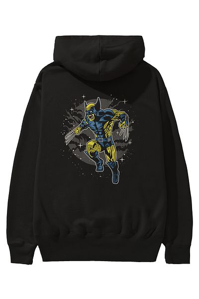 Ankhises Wolverine Spate Imprimat Negru Oversize Glugă Hanorac Bărbați Femei