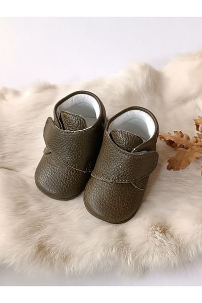 Hodore Genuine Leather Velcro Baby Boots Khaki Green