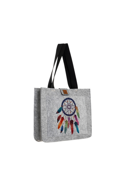 dilekolay Large Size Dream Catcher Shoulder Bag - Printed Felt Bag - Dream Catcher - 40X33X10Cm