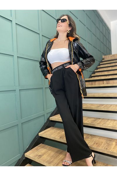 AYHAN Pantaloni de damă cu talie înaltă cu picioare largi