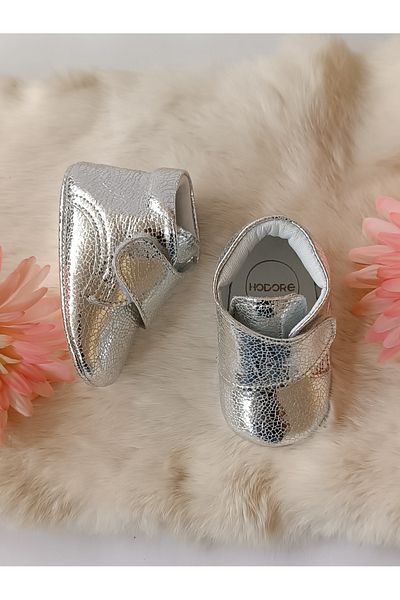 Hodore Genuine Leather Velcro Baby Boots Silver