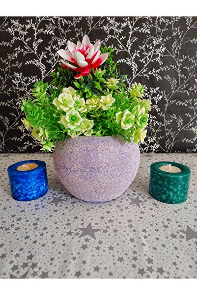 SunnyDays Eskitme Seramik Top Saksı - Lila 13,5x17,5cm
