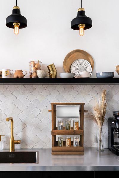 Grootland Decorative Wooden Spice Rack and Paper Towel Rack