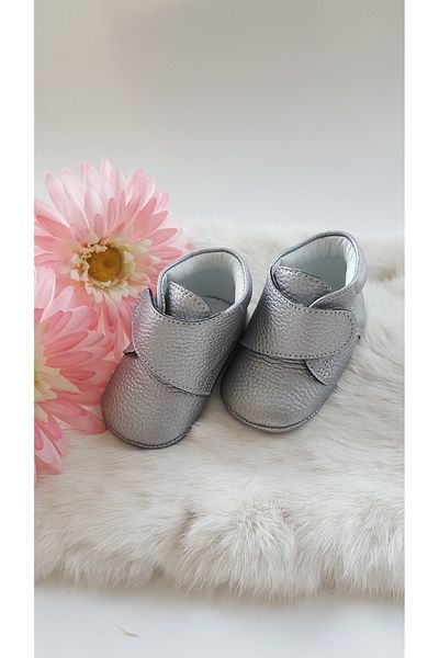 Hodore Genuine Leather Velcro Baby Boots Silver
